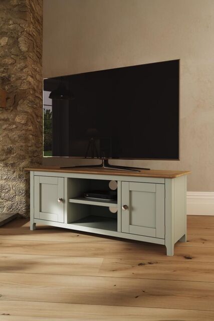 FWStyle Large 2 Door TV Unit Assembled Sage Green Oak Living Room - image 1