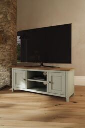 FWStyle Large 2 Door TV Unit Assembled Sage Green Oak Living Room - thumbnail 1
