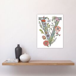 "Artery8 Women's Wall Art Print Letter V Classic Watercolour Wildflowers Elegant Floral Word Art For Her Poster - Size: W24"" x H32""" - thumbnail 4