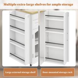 Merax White Mobile Kitchen Island Storage Cabinet with Foldable Worktop - thumbnail 6