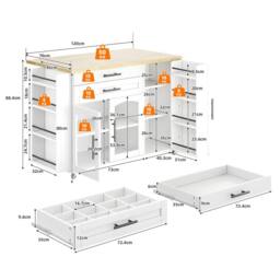 Merax White Mobile Kitchen Island Storage Cabinet with Foldable Worktop - thumbnail 7