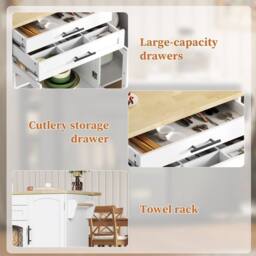 Merax White Mobile Kitchen Island Storage Cabinet with Foldable Worktop - thumbnail 5