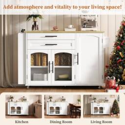 Merax White Mobile Kitchen Island Storage Cabinet with Foldable Worktop - thumbnail 3