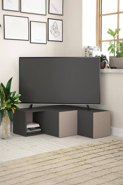 FWStyle 2 Drawer Corner TV Unit Modern Design Mocha Grey Scratch Resistant - image 1