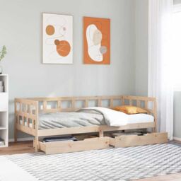 Berkfield Home Daybed with Drawers without Mattress 90x190 cm Single Solid Wood in Brown - thumbnail 1