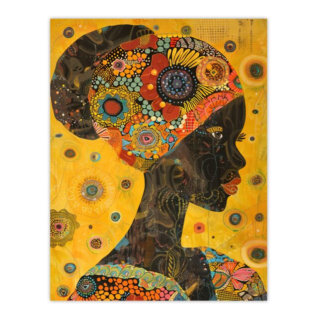 "Artery8 African Woman Portrait Colourful Detailed Artwork Wall Art Print in Yellow - Size: W24"" x H32""" - image 1