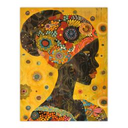 "Artery8 African Woman Portrait Colourful Detailed Artwork Wall Art Print in Yellow - Size: W24"" x H32""" - thumbnail 1