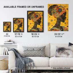 "Artery8 African Woman Portrait Colourful Detailed Artwork Wall Art Print in Yellow - Size: W24"" x H32""" - thumbnail 3