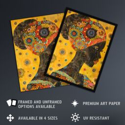 "Artery8 African Woman Portrait Colourful Detailed Artwork Wall Art Print in Yellow - Size: W24"" x H32""" - thumbnail 2