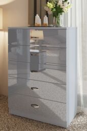FWStyle Chilton Grey Gloss 5 Drawer Chest (H) 100cm (W) 70cm (D) 40cm