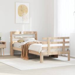 Berkfield Home Beautiful Bed Frame with Headboard without Mattress 90x190 cm Single in Natural - thumbnail 2