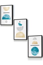 ARTZE Yellow & Aqua Blue Abstract Mid Century Geometric Framed Wall Art - Small in Black - Size: W33 cm x H45 cm x D20mm - thumbnail 1