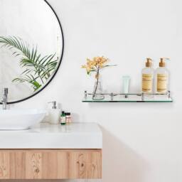 Garden Sanctuary Shelf Tempered Glass 6MM Thick Storage Organizer Wall Mounted Bathroom in Silver - thumbnail 2