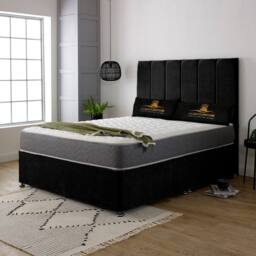 UK Bed Furniture Savannah Divan Bed with 2 Drawers Foot End & 26 Inch headboard in Black - Size: Small Double - thumbnail 1