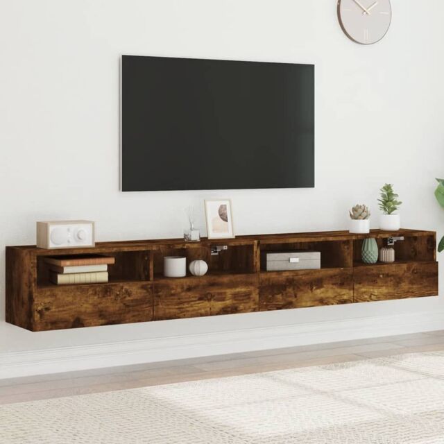 Berkfield Home TV Wall Cabinets 2 pcs Smoked Oak 100x30x30 cm Engineered Wood in Brown - Size: 100 x 30 x 30 cm - image 1