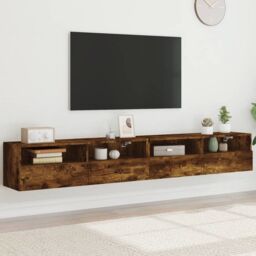 Berkfield Home TV Wall Cabinets 2 pcs Smoked Oak 100x30x30 cm Engineered Wood in Brown - Size: 100 x 30 x 30 cm - thumbnail 1