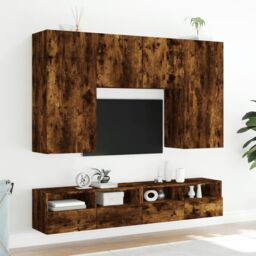 Berkfield Home TV Wall Cabinets 2 pcs Smoked Oak 100x30x30 cm Engineered Wood in Brown - Size: 100 x 30 x 30 cm - thumbnail 4