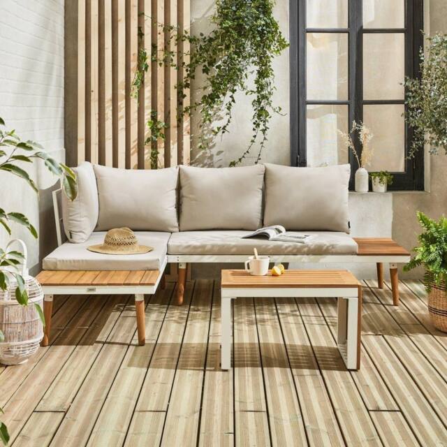 sweeek 4-seater Modular Aluminium & Acacia Garden Lounge Set in Beige - image 1