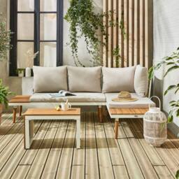 sweeek 4-seater Modular Aluminium & Acacia Garden Lounge Set in Beige - thumbnail 3