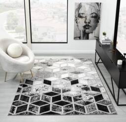 DS Living Carrara Dark Grey-Silver Rug Collection in Silver - Size: 200 cm x 290 cm