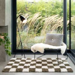 Kukoon Green Beige Shaggy Checkerboard Checked Living Room Area Rug - Size: 80 cm x 150 cm - thumbnail 4