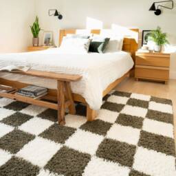 Kukoon Green Beige Shaggy Checkerboard Checked Living Room Area Rug - Size: 80 cm x 150 cm - thumbnail 2