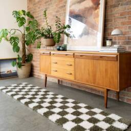 Kukoon Green Beige Shaggy Checkerboard Checked Living Room Area Rug - Size: 80 cm x 150 cm - thumbnail 5