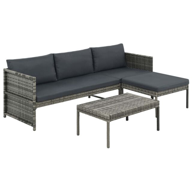 Berkfield Home 3 Piece Garden Lounge Set with Cushions Poly Rattan Grey - image 1