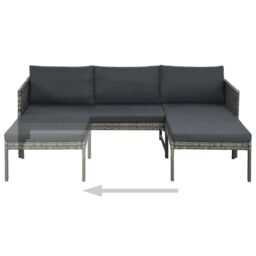Berkfield Home 3 Piece Garden Lounge Set with Cushions Poly Rattan Grey - thumbnail 3