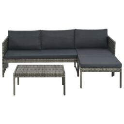 Berkfield Home 3 Piece Garden Lounge Set with Cushions Poly Rattan Grey - thumbnail 2