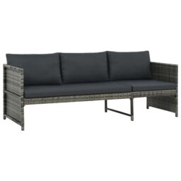 Berkfield Home 3 Piece Garden Lounge Set with Cushions Poly Rattan Grey - thumbnail 4