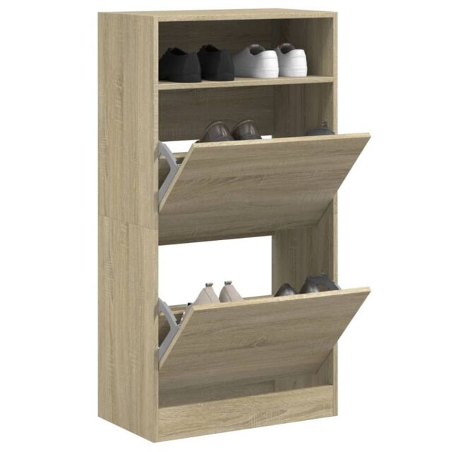 Berkfield Home Shoe Cabinet Sonoma Oak 60x34x116 cm Engineered Wood in Brown - Size: 60 x 34 x 116 cm - image 1