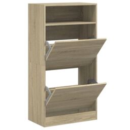 Berkfield Home Shoe Cabinet Sonoma Oak 60x34x116 cm Engineered Wood in Brown - Size: 60 x 34 x 116 cm - thumbnail 2