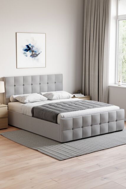 Home Discount Vida Designs Valentina King Size Ottoman Bed Frame Linen Fabric 1040 x 1600 x 2170 mm in Grey - image 1