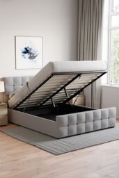 Home Discount Vida Designs Valentina King Size Ottoman Bed Frame Linen Fabric 1040 x 1600 x 2170 mm in Grey - thumbnail 2