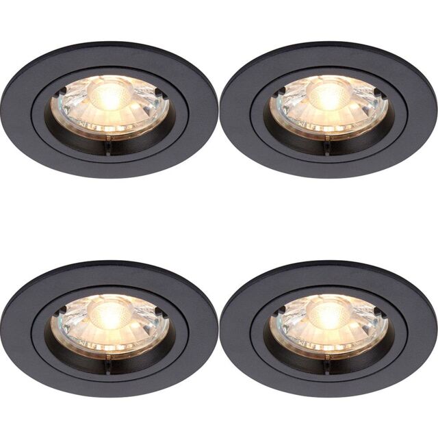 Loops 4 PACK Recessed Fixed Ceiling Downlight - 50W GU10 Reflector - Matt Black - image 1
