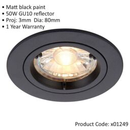 Loops 4 PACK Recessed Fixed Ceiling Downlight - 50W GU10 Reflector - Matt Black - thumbnail 2