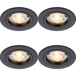 Loops 4 PACK Recessed Fixed Ceiling Downlight - 50W GU10 Reflector - Matt Black - thumbnail 1