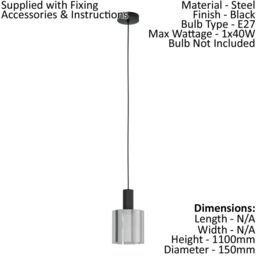 Loops Pendant Light Colour Black Shade Black Transparent Glass Vaporized E27 1x40W - thumbnail 2