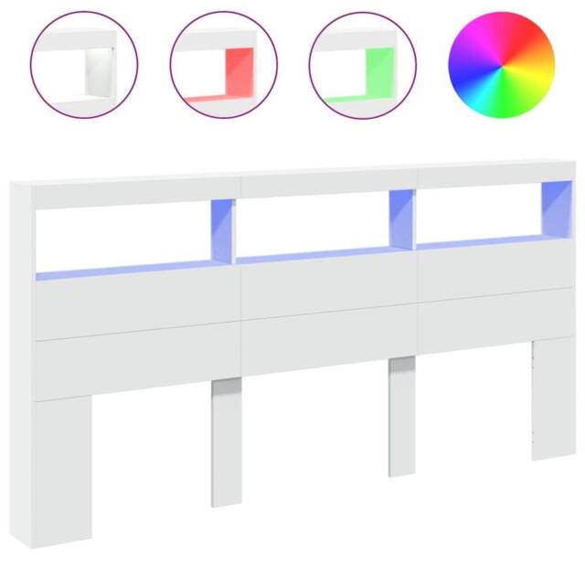 Berkfield Home Headboard Cabinet with LED White 200x17x102 cm - Size: 200 x 17 x 102 cm - image 1