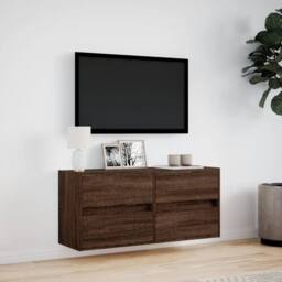 Berkfield Home TV Wall Cabinet with LED Lights Brown Oak 100x31x45 cm - Size: 100 x 31 x 45 cm - thumbnail 4