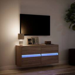 Berkfield Home TV Wall Cabinet with LED Lights Brown Oak 100x31x45 cm - Size: 100 x 31 x 45 cm - thumbnail 5