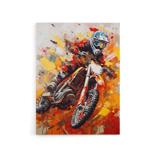 "Artery8 Motocross Race Motorcycle Sport Oil Canvas Wall Art Print in Orange - Size: W18"" x H24""" - image 1