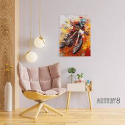 "Artery8 Motocross Race Motorcycle Sport Oil Canvas Wall Art Print in Orange - Size: W18"" x H24""" - thumbnail 3