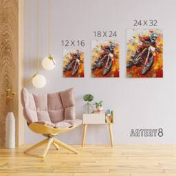 "Artery8 Motocross Race Motorcycle Sport Oil Canvas Wall Art Print in Orange - Size: W18"" x H24""" - thumbnail 4