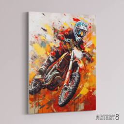 "Artery8 Motocross Race Motorcycle Sport Oil Canvas Wall Art Print in Orange - Size: W18"" x H24""" - thumbnail 2