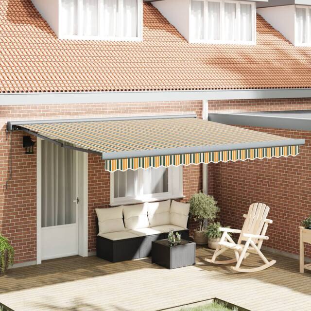 Berkfield Home Manual Retractable Awning with LED Green & White 400x350 cm - image 1