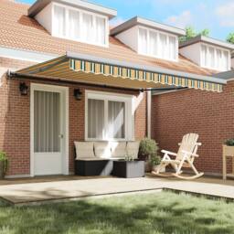 Berkfield Home Manual Retractable Awning with LED Green & White 400x350 cm - thumbnail 3