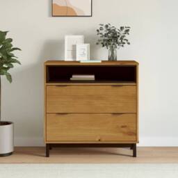 Berkfield Home Beautiful Drawer Cabinet FLAM 80x40x80 cm Solid Wood Pine in Brown - Size: 80 x 40 x 80 cm - thumbnail 2