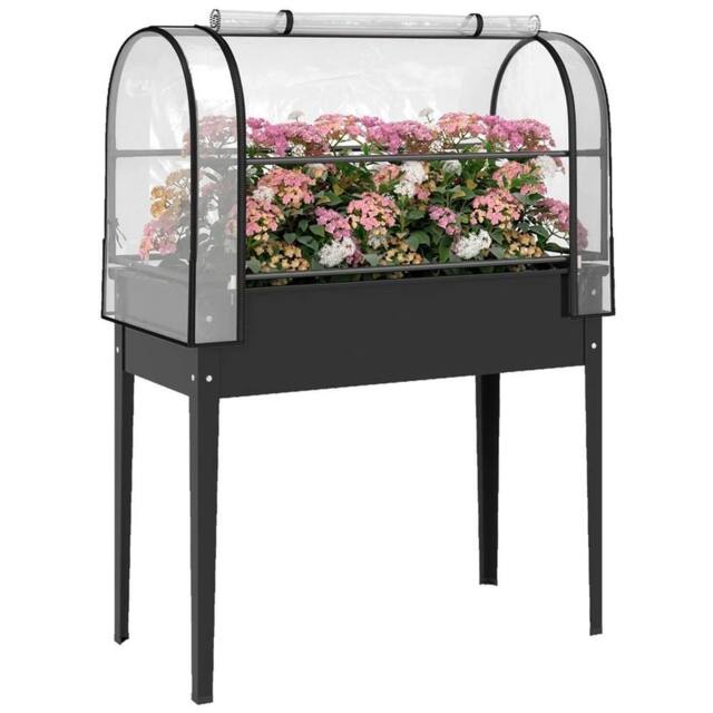 SPETLEK Black Metal Raised Planter Box with Flip-up Greenhouse Cover - Size: 1.25kg - image 1
